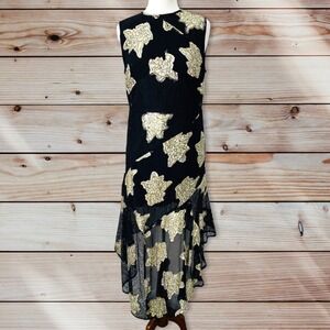 W2 Topshop women's dress Gold Metallic leaf mesh size 10 cruise night out